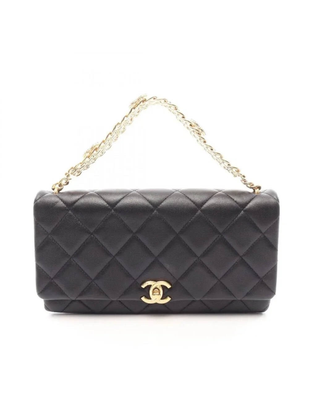 Chanel Handbag Quilted Chain Clutch Black Lambskin